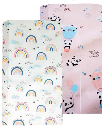 Sábanas bajeras ajustables para cuna, 140 x 70 cm, para niñas y niños, ropa de cama para cuna, algodón suave de fácil cuidado y duradero, sábanas para cuna de bebé niña con patrón único de arcoíris y