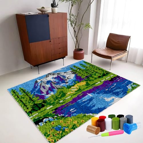 RxiBeFuw Kit para Cojín de Ganchillo de Alfombra 38 x 52 cm Kit de alfombras con Gancho de Pestillo -Kit de Tejer con Gancho Cojín de Sofá Alfombra- Kit para Hacer tapices Manualidades Hacer Alfombra