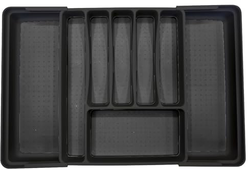 Rosenstein & Söhne Aufbewahrung: Besteckkasten für Schubladen, ausziehbar: 34,5 auf 59 x 42 x 5,5 cm (Schubladen Organizer Küche, Besteckeinteilungen für Schublade, Löffel)