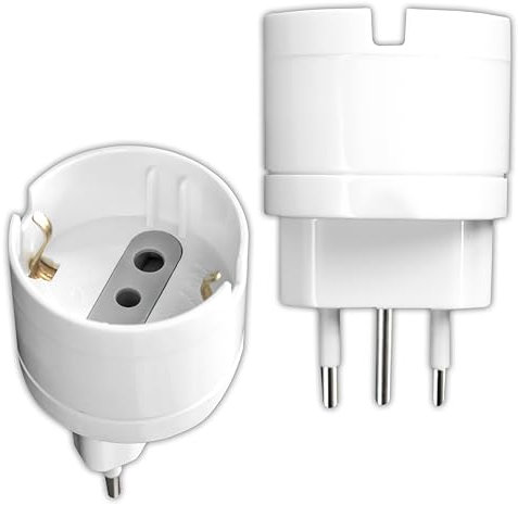 V-TAC 2 x Adaptador de Schuko a Enchufe 16 A – 2 Unidades – Toma Individual 10 A 2P + T bipaso/Schuko y Enchufe Italiano 16 A – de Corriente para casa, Oficina, Tienda, Empresa