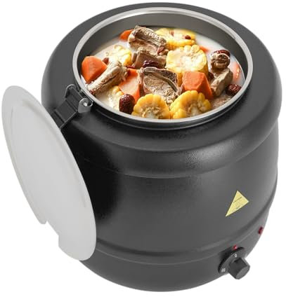 Olla eléctrica para sopa de 10 l, 400 W, con inserto extraíble de acero inoxidable y tapa abatible, calentador eléctrico profesional para sopa, regulable hasta 80 °C aprox