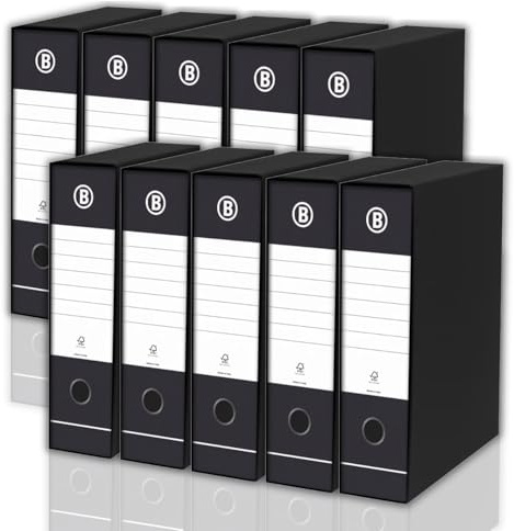 LogicaShop DOX Faldoni Portadocumenti Ufficio con Custodia, Raccoglitore ad Anelli A4, Dorso 8, Formato Commerciale, 32 cm Altezza, Classificatori Dossier Archivio Fatture e Documenti, 10 Pz (Nero)