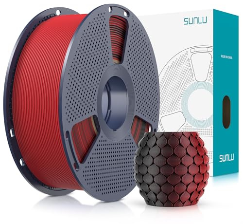 SUNLU Bicolore Filamento PLA Opaco 1.75mm, Filamento PLA per Stampanti 3D Matte con Sfumatura a 2 Colori, Precisione Dimensionale +/- 0.02mm, Filament PLA Bobina da 1kg (Nero Rosso)