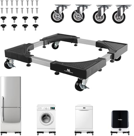 Maclean MC-119 B - Soporte de lavadora móvil - Base ajustable de 700 a 900 mm, superficie antideslizante, ruedas con bloqueo, soporta hasta 200 kg