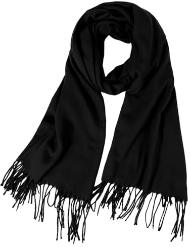 CIATBYYJ Écharpe chaude pour femmes, écharpes en cachemire, écharpe douce en pashmina pour femmes, écharpe longue avec franges, adaptée pour rester au chaud en automne, hiver et Noël, Noir , 70 x 210