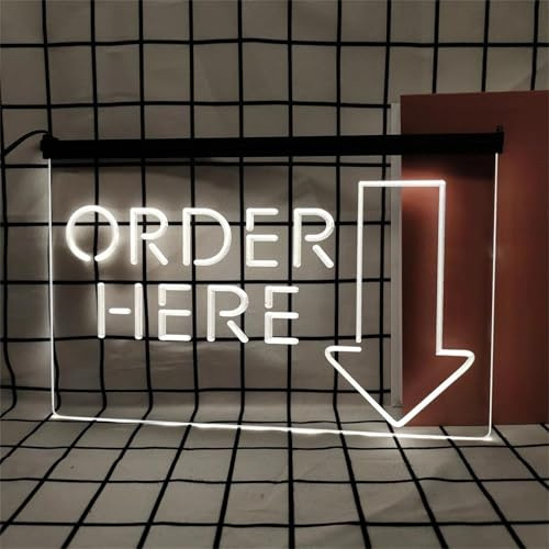 REWIS Pida aquí letreros de neón LED, Luces de neón con atenuación alimentadas por USB, para la decoración Luminosa Colgante de Pared del mostrador de Caja de la Tienda,Blanca,40x30cm