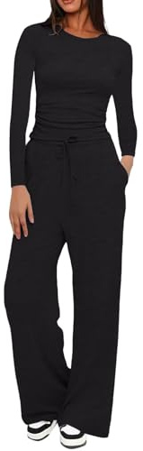 Tuta Donna Sportiva Completa Tute da Ginnastica Due Pezzi Elegante Casual Tuta da Casa Manica Lunga Set Maglia e Pantaloni Larghi con Tasche e Coulisse Completo 2 Pezzi Autunnale Invernale Loungewear