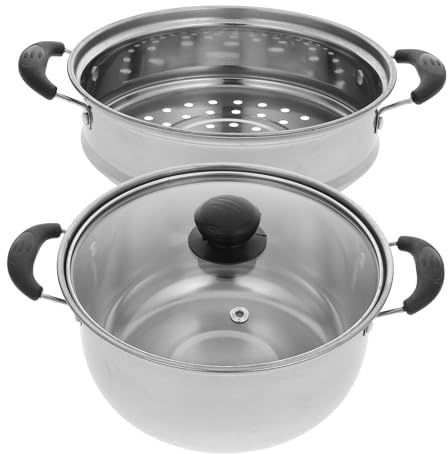 JEWEDECO Pentola Vaporiera in Acciaio Inossidabile Argento, Profonda, Compatibile Ogni Fonte di Accensione, per Steamer Vapore Cucina e Cottura a Vapore