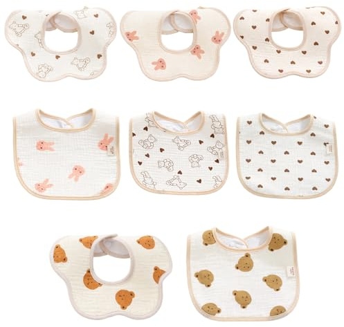 YciVhh 8 Pcs Bibs 0-6 Months, Soft Adjustable Baby Bibs, Animal Prints Bib, Absorbent and Gentle on Skin, Suitable for Baby Boys and Girls, Newborns and Toddlers