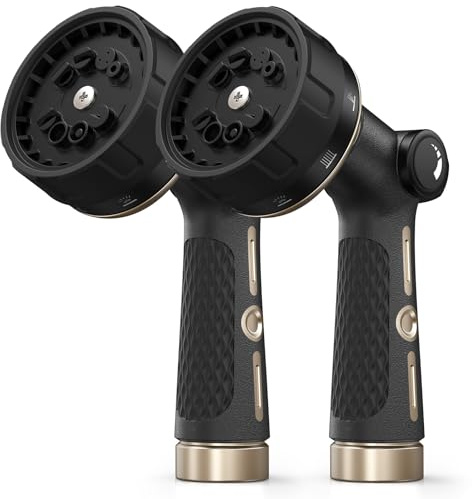 RAINPOINT Pistola Irrigazione Giardino in Metallo, 10 Modelli di Spruzzo, Controllo del Flusso a Pollice, Pistola Tubo Acqua Giardino Resistente per Annaffiatura e Pulizia, Nero
