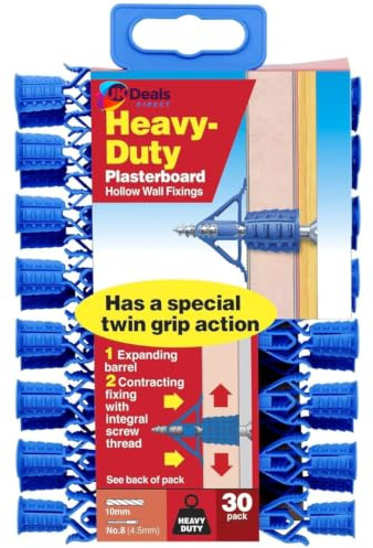 UKDeals Direct® Plasterboard Fixings Plasplugs Heavy Duty Cavity Hollow Wall Drywall Plugs 30's