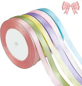 Ruban Satin Tissu Couleur Pastel Decoration Mariage Emballage Cadeau Rose Bleu Ciel Rose Poudre Violet Or Clair Vert Armee 1cm x 22m Lot de 6 Rouleaux Rubans Decoratifs Fete Anniversaire Ruban