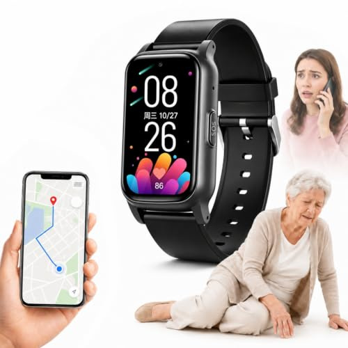 HCAUYNN Reloj Localizador Personas Mayores con GPS, 4G SIM, SOS, Llamada de Emergencia, Detección de Caídas, Recordatorio Medicamentos Black