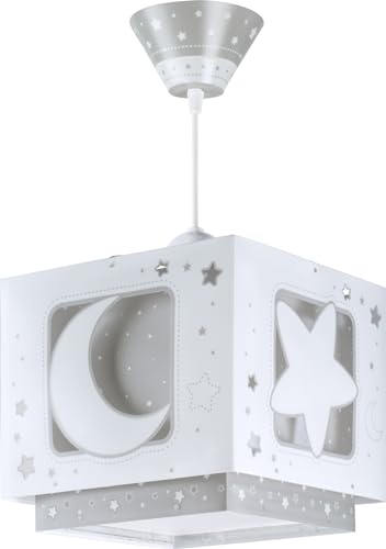 Dalber Lampe kinderzimmer, kinderlampe Pendelleuchte Hängelampe, Deckenleuchte Kinder, Deckenlampe kinderzimmer, Mond und Sterne Grau MoonLight, 63232E, E27