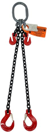 Advantage Rigging - Chain Sling - 3/8 x 10' Double Leg with Sling Hooks and Adjusters - Grade 80