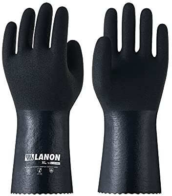 LANON Gants Résistants aux Produits Chimiques, Gants de Travail en Nitrile avec Paume Texturée en MicroFoam, Résistants les Produits Acides, Alcalis et L'huile, Noirs, XXL/11