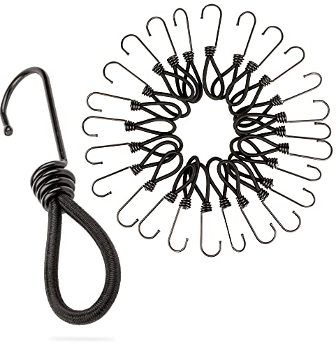 PRETEX Cordons Élastiques avec Crochets - Lot de 25 Tendeurs Universels avec Attaches de 13 cm Longueur - Sangle Elastique à Crochet Résistant pour Camping Bagages Bâches