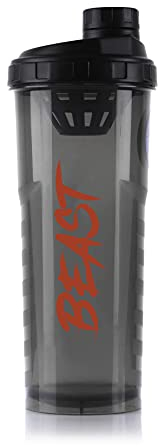 Alpha Designs | 1l Protein Shaker Bottle 1000ml Protein Shake Mixer | Leakproof Screw Cap | Beast Black