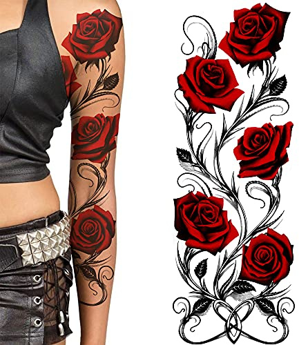 Temporary tattoo sleeve for women Stick on flower rose flora flowers adult temporary tattoo sticker transfer female body art realistic waterproof rockstar biker goth legs festival