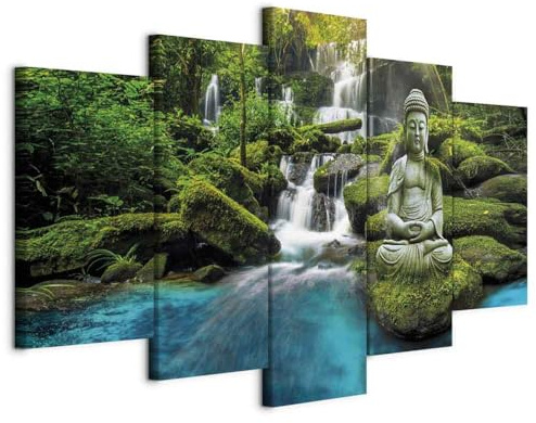B&D XXL - Tableau Acoustique Paysage 225x112,5 cm 5 Parties - Décoration Isolation Phonique Bureau Chambre Panneau Insonorisant Impression sur Toile - Nature Artistique c-C-0019-b-n