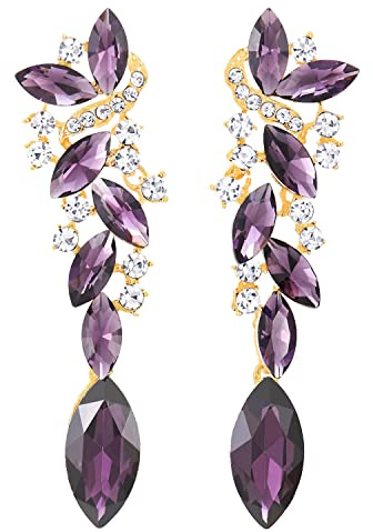 Violet Art Déco Mariage Noces Fête Strass Marquise Cluster Chandelier Lustre Or Statement Boucles d'oreilles