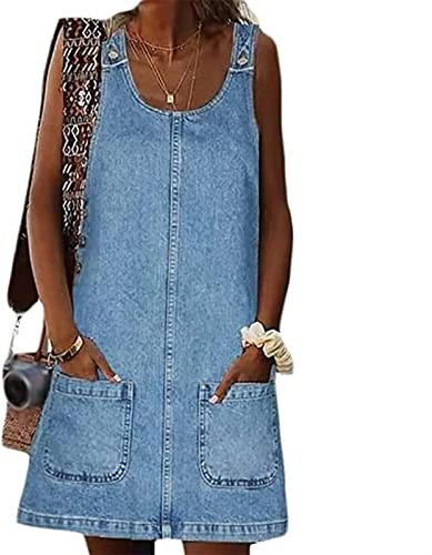 Sawmew Denim Damen Ärmelloses Sommer Denim Kleid Lässiger Kurzer Rock Mode Loch Zerrissenes Denim Latzkleid (Color : Blue, Size : XXL)