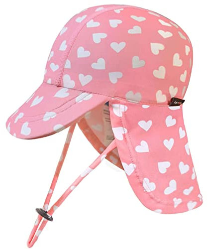 weVSwe Baby Bademütze UV Mädchen Sonnenhut Neugeborenes mit Schnur UPF 50+ Sommer Neck Flap Cap Rosa Herz 0-6 Monate