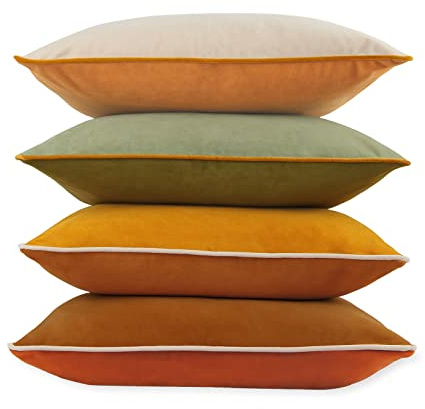 COFEDE Velvet Cushion Covers 18x18 inches Set of 4,Decorative Square mixed color Cushion Cases for Sofa Bed Bench Couch 45x45 cm Yellow