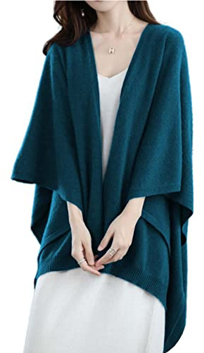 Cárdigan tipo chal para mujer, talla grande, 100 % lana merino, poncho para otoño e invierno, abrigo abierto