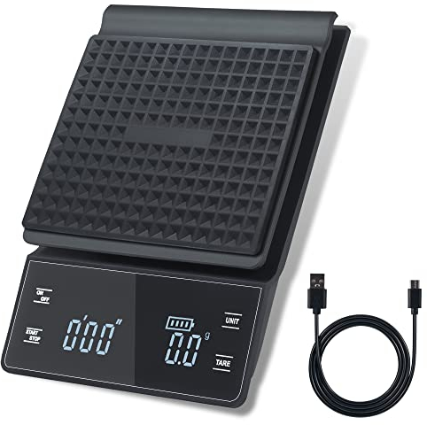 Bemece Digital Coffee Scale with Timer,0.1g/3KG High Precision Kitchen Scale with Large LED Display, Electronic Espresso coffee Weighing Scales(Type C charging cable)