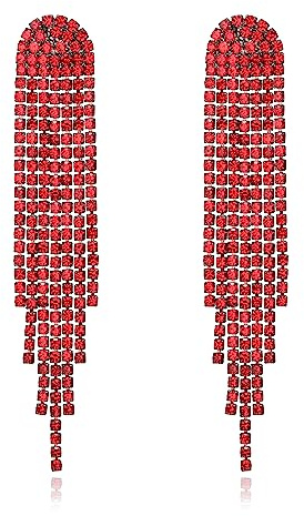 Clearine Pendientes de Novia con Borlas para Mujer, Brillantes Cristales de Strass, Largos, Colgantes, de Estilo Bohemio, 0.6 inches x 3.3 inches, Cristal
