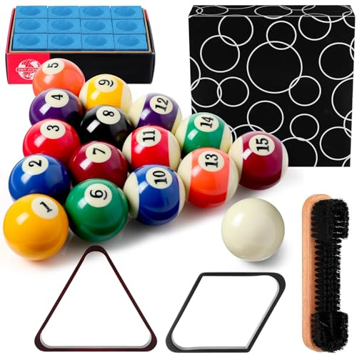 PullCrease 31 Pcs Pool Table Balls Billiard Accessory Kit with 16 Table Balls 1 Triangle Billiard Rack 1 Diamond Holder 12 Rack Cue Chalks 1 Brush for Friend Travel Office Desk Games Bartop(Claret)