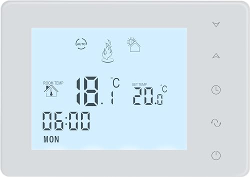 Beok Raumthermostat für Steuerung des Gaskessel und Wasserkessel, Programmierbarer Heizungthermostat, Thermostate Heizung Digital, 2 AA Batteriebetrieben, BOT-W306 Weiß