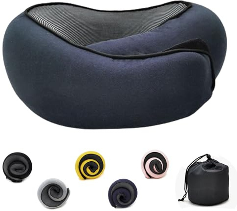 GuyAna Three-piece Adjustable Travel Neck Pillow Made of Memory Foam Cotton Neck Support Pillow, Foldable U-shaped Snap Neck Pillow, Practical Ergonomic Travel Pillow,Blue