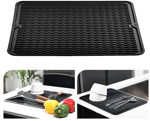 KitchenRaku Abtropfmatte Geschirr 40x30cm, Hitzebeständige, rutschfeste Abtropfmatte aus Silikon als Spülmatte und Abtropfunterlage für die Spüle im Tischset