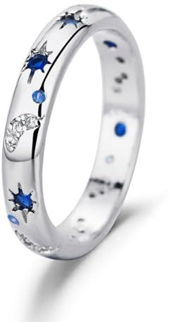 AORHOFJ 925 Sterling Silber Ring - Mond Stern Evil Eye mit bunten Cubic Zirkonia, stapelbarer Vintage Statement Ring für Frauen