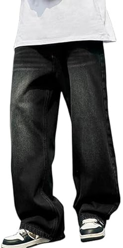 Baggy Jeans för Män Kvinnor Y2k Skater Vintage Enfärgade Byxor Casual Jeans med Vida Ben Loose Fit Denim Hip Hop Jeans(Dark grey,Large)