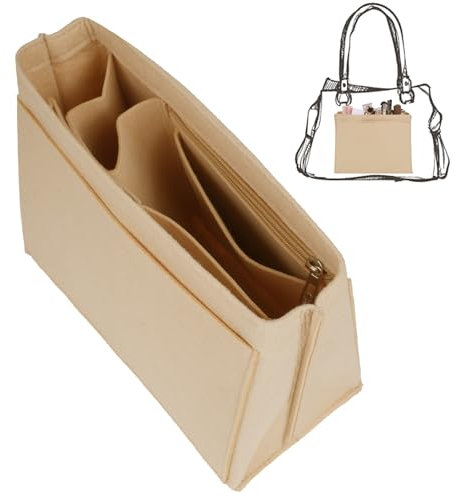 Mooshy Handtaschen Organizer Kompatibel mit Longchamp Tasche L, Taschenorganizer Shopper Filz Innentasche für Handtaschen Multi-Pocket Felt Handbag Tote Bag Organizer für Damen Mädchen (Beige)