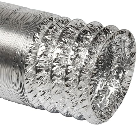 Bilake Tubo Flexible de Aluminio sin aislar 10m para ventilación, climatización, Extractor Cocina, Salida de Humos Campana extractora.