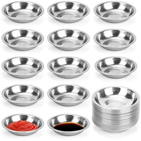 Aramanara 30 Pcs Stainless Steel Mini Dipping Bowls, 8 cm Small Dipping Sauce Bowls, Mini Round Appetizer Serving Plates for Dipping Seasoning Snacks Fruits