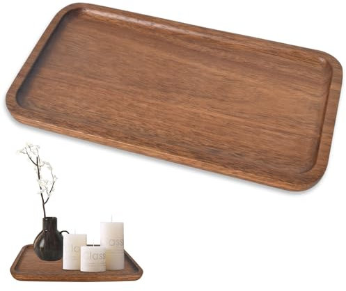 Vassoio da Portata Rettangolare in Legno Piccolo, Piatto in Llegno di Acacia per Caffè, Bevande e Snack, Perfetto per Brunch e Regali (20x10,5 cm)