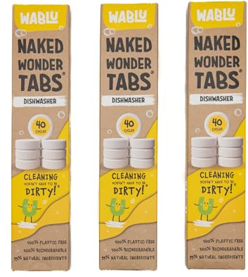 WABLU Dishwasher Naked Wonder Tabs Multipack | Ultra concentrated, 100% Plastic-Free washing tablets | Eco friendly, 99% Natural Ingredients, Biodegradable | 120 Washes