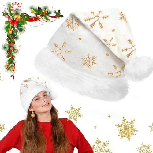 FUKPO Gorro Navidad Blanco, Gorros Navidad Gorro Papa Noel Adulto Navideño, Gorros Santa Claus Navideños