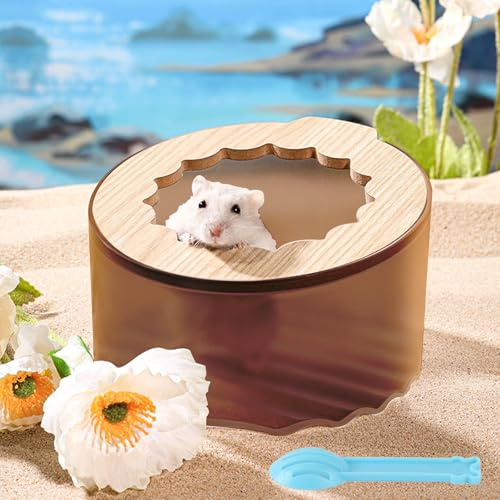Marchul Hamster Sand Bath Container, Hamster Sand Bath Box with Cleaning Scoop, Brown Hamsters Bathtub Bathroom Toilet, Easy to Clean, Hamsters Litter Box for Gerbil