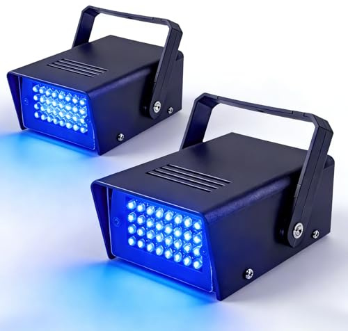 2 Paquetes Mini Luz Estroboscópica con 32 LED Azul Estroboscopio para Fiestas en Casa, Halloween Luces de Flash para Discoteca