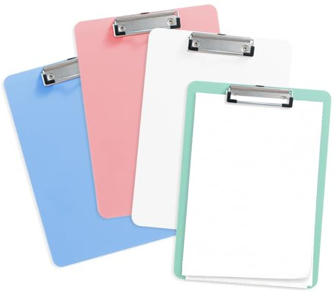 HMCEY 4 Pezzi Portablocco A4,Cartellina Rigida con Pinza,Portablocco con Clipboard,Porta Block Notes,Cartellina Portadocumenti Plastica,Porta Fogli da Scrivania Ufficio per Ufficio, Scuola, Affari