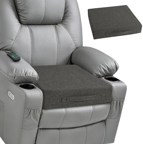 MineCozy Recliner Cushions for Elderly Square Chair Pads with Non-Slip Bottom for Couch Armchairs Booster Comfy 20x20x3.8 Recliner Cushion for Long Sitting with Washable Cover 1 Pack Dark Grey