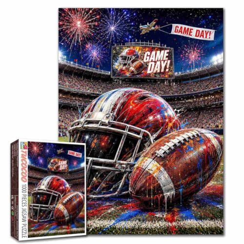American Football Jigsaw Puzzles 1000 Pieces American Football Helmet Art Jigsaw Puzzles for Challenging Family Games DIY Handwork Rugby Sports Graffiti Puzzle for Home Wall Decor Gifts 19.7x27.6