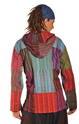 Patchwork Kapuze Hemd Pullover Shirt Fischerhemd Freizeithemd Freizeitshirt Hippie Goa PSY Kurta (XL)