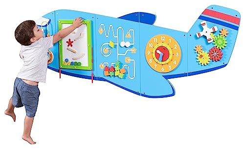 SPARK & WOW Flugzeug Aktivitäten-Wandtafeln - Ab 18 Monaten - Montessori Sensorisches Wandspielzeug - 6 Aktivitäten - Busy Board - Kleinkindzimmer Dekoration